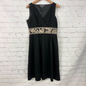 Little black dress Liz Claiborne sleeveless V neck gold embroidered size 10